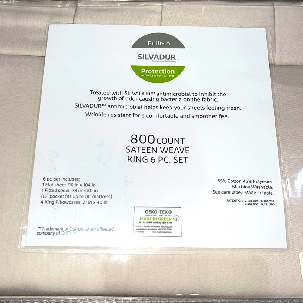 SILVADUR QUEEN 6 PIECE SHEET SET 800 THREAD COUNT SATEEN WEAVE